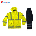 Top quality adult foldable waterproof rain work drawstring waist jacket raincoat with reflective strips